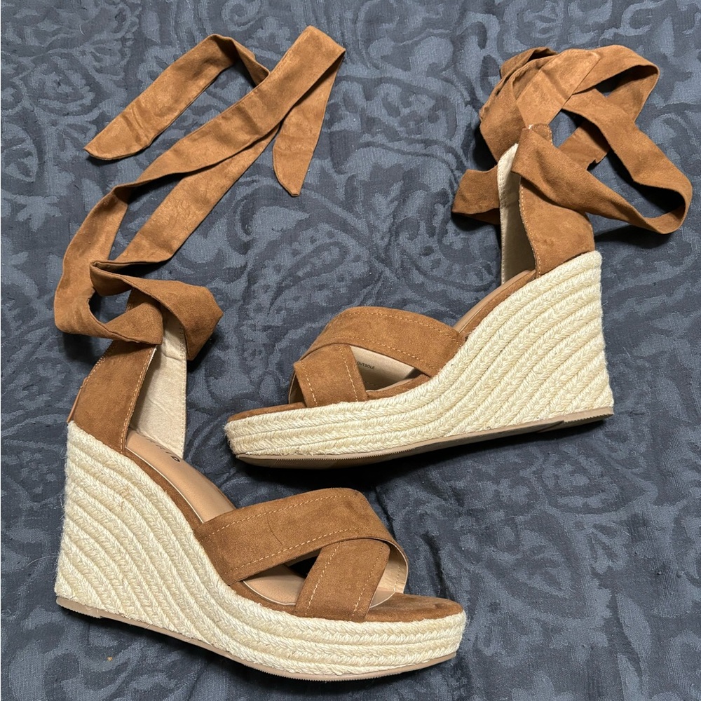 Torrid brown lace up wedges